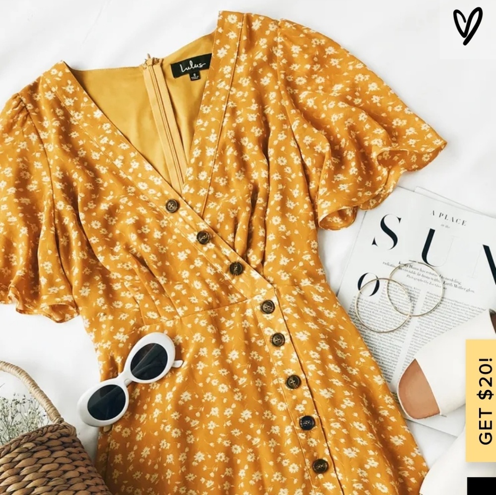 Lulus Yellow Floral Midi Dress
